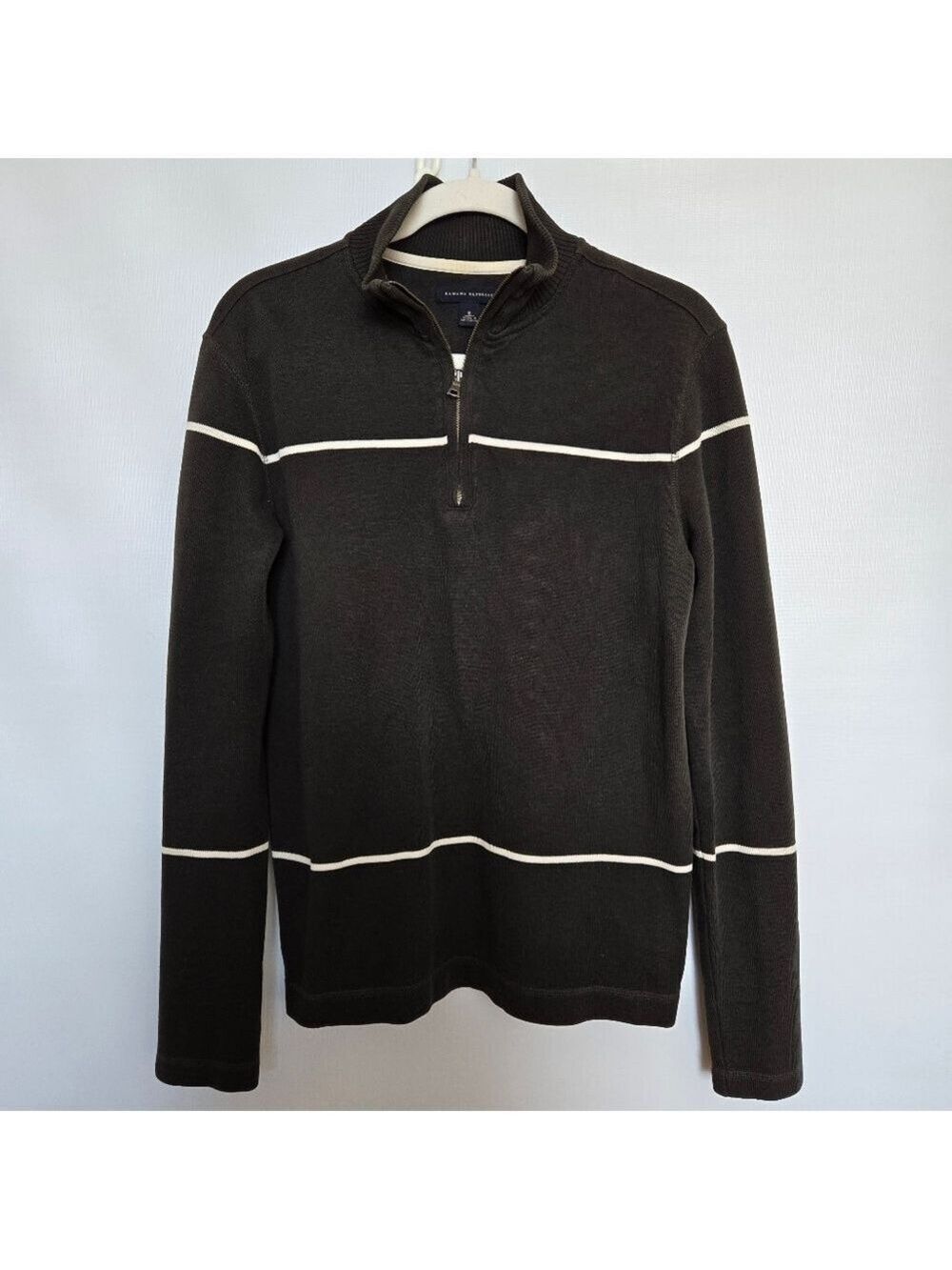 BANANA REPUBLIC SWEATER MENS PULLOVER 1/4 ZIP MOCK NECK DARK OLIVE-GREEN (S)